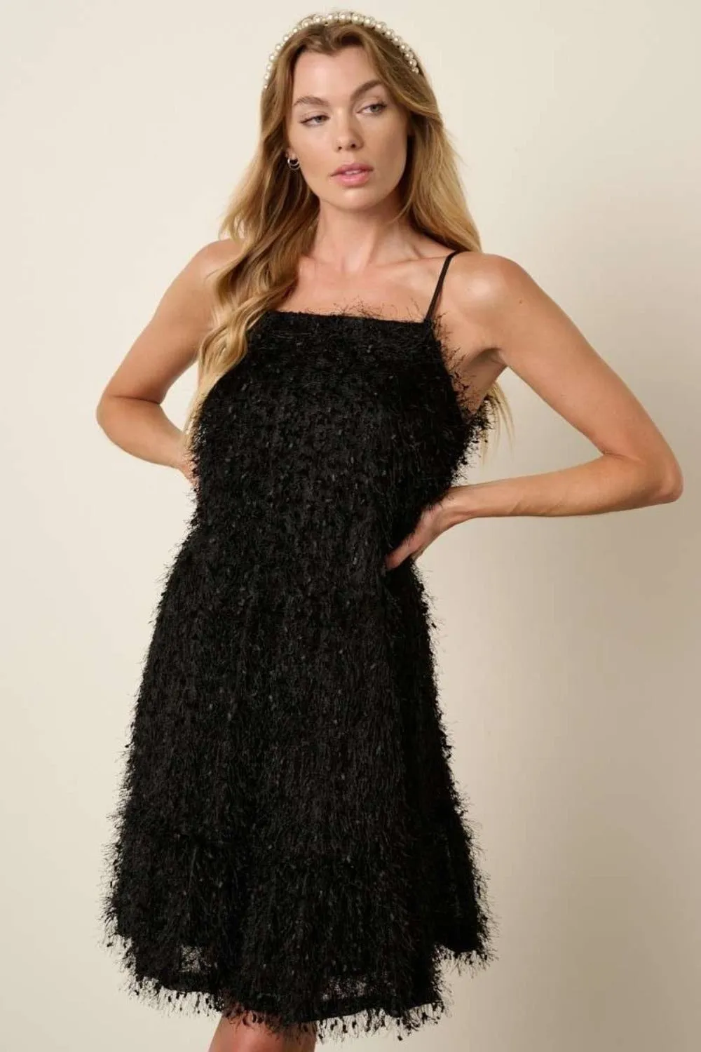 Feather Ruffle Hem Mini Cami Dress | Holiday Dress | New Year's Eve Dress