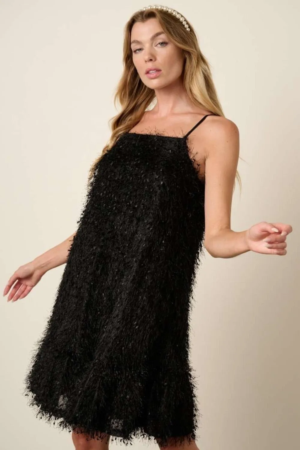 Feather Ruffle Hem Mini Cami Dress | Holiday Dress | New Year's Eve Dress