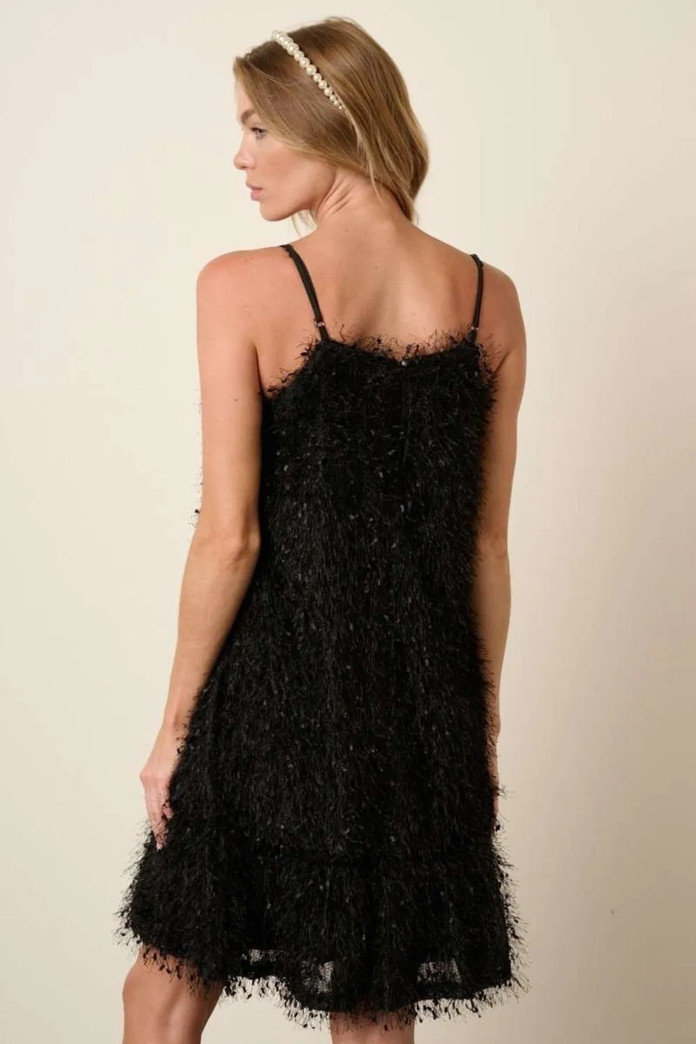 Feather Ruffle Hem Mini Cami Dress | Holiday Dress | New Year's Eve Dress