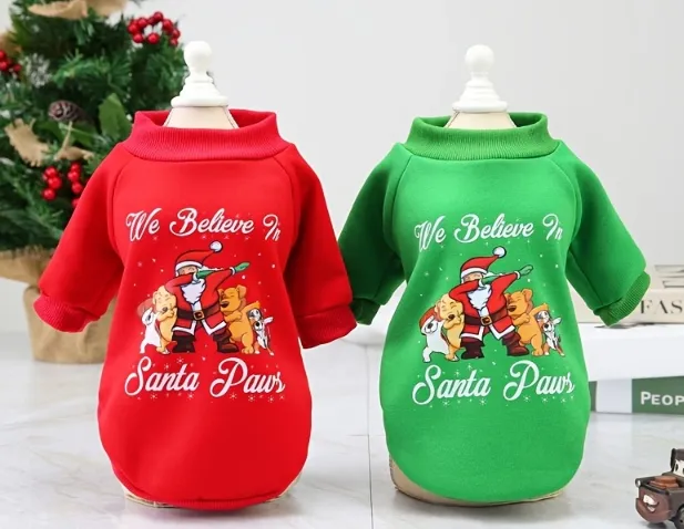 Festive Christmas Sweater With Santa Paws For Dogs and Cats