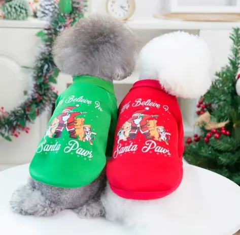 Festive Christmas Sweater With Santa Paws For Dogs and Cats