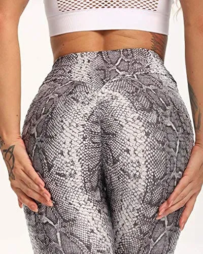 FITTOO Women's High Waist Textured Yoga Pants Tummy Control Scrunched Booty Leggings Workout Running Butt Lift Bubble Textured Tights Snake Printed