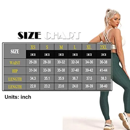 FITTOO Women's High Waist Textured Yoga Pants Tummy Control Scrunched Booty Leggings Workout Running Butt Lift Textured Tights Peach Butt Emerald