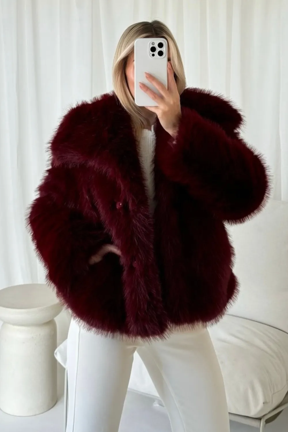 Florence burgundy short faux fur jacket