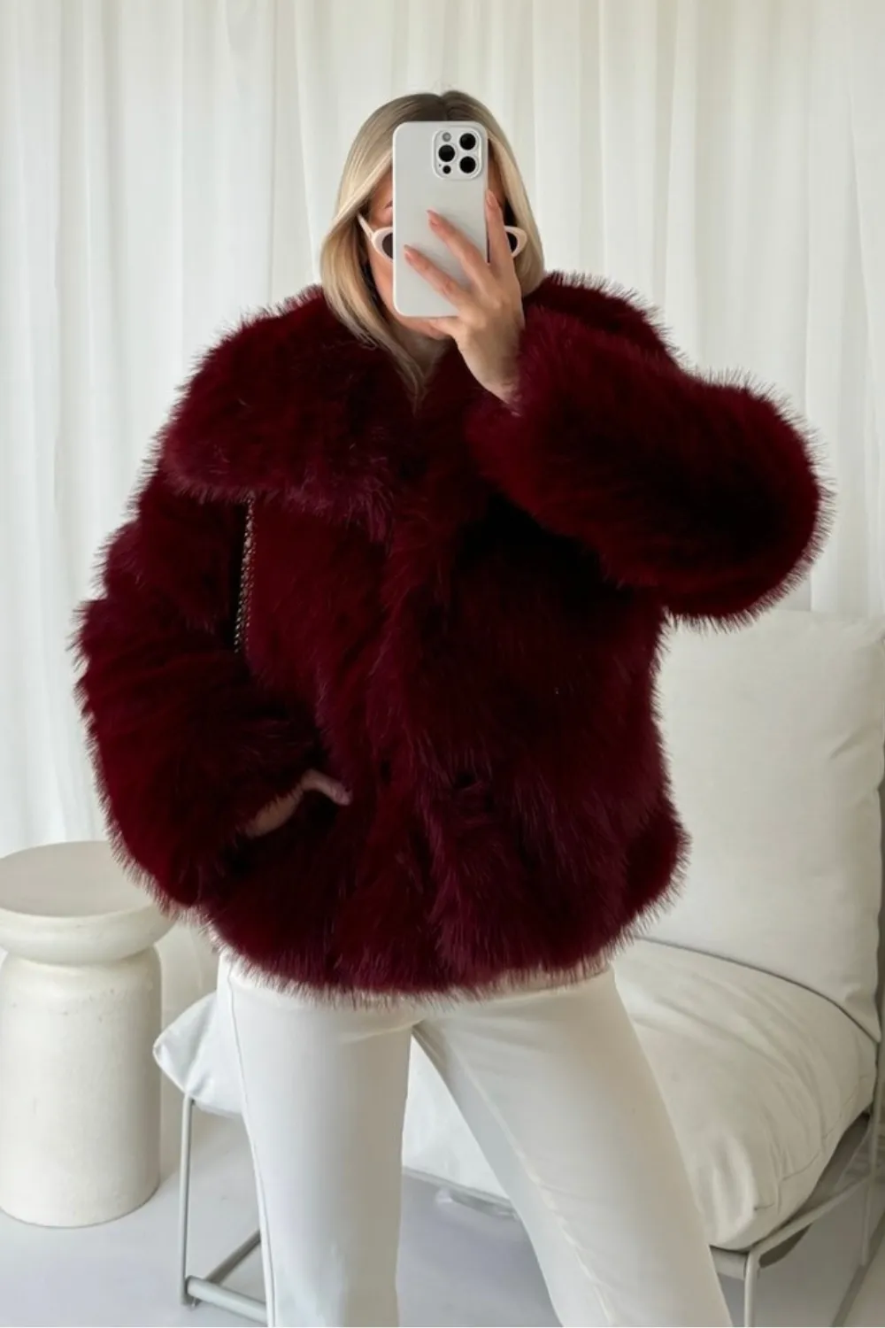 Florence burgundy short faux fur jacket