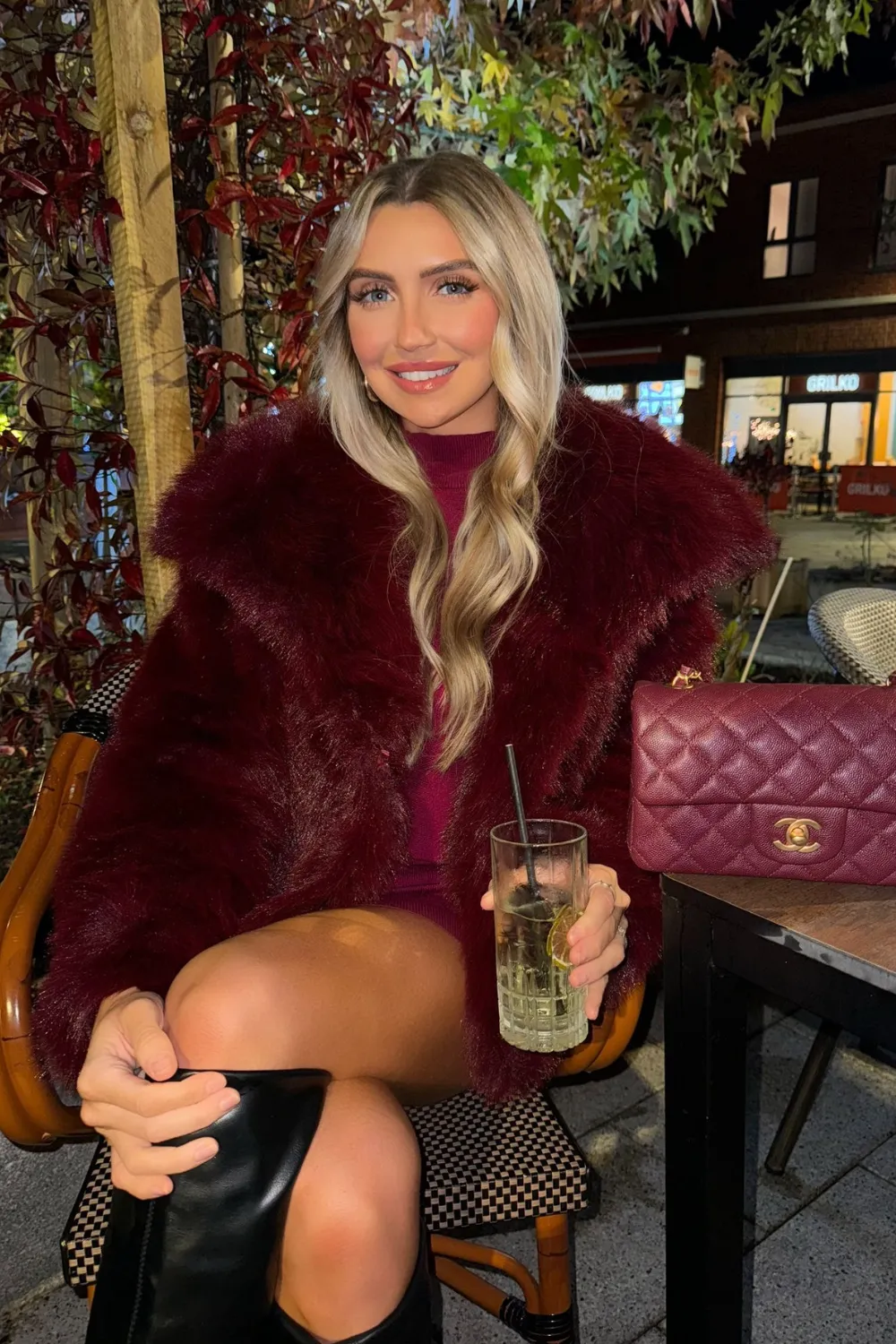 Florence burgundy short faux fur jacket