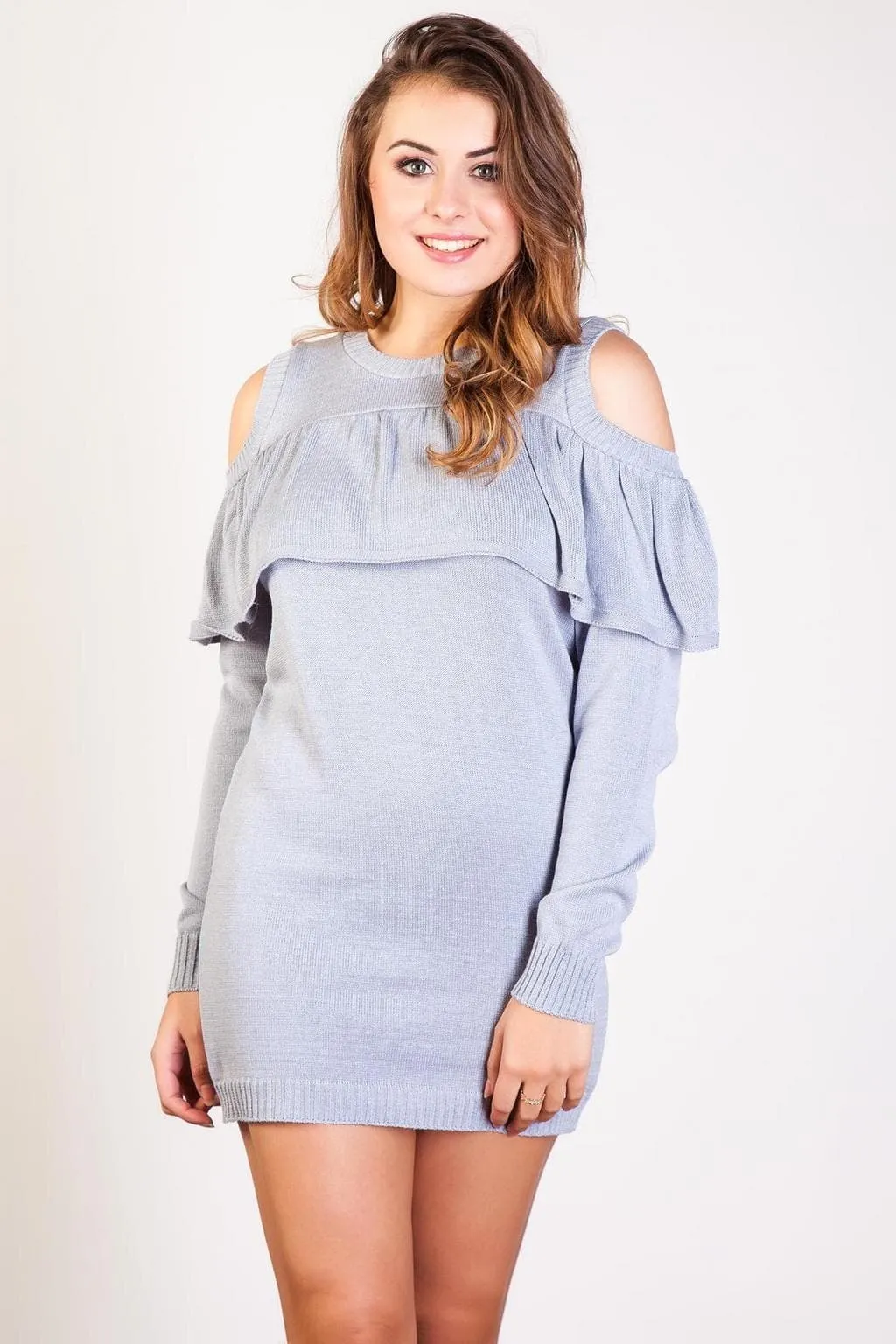 Frill Cold Shoulder Sweater Dress - S/M