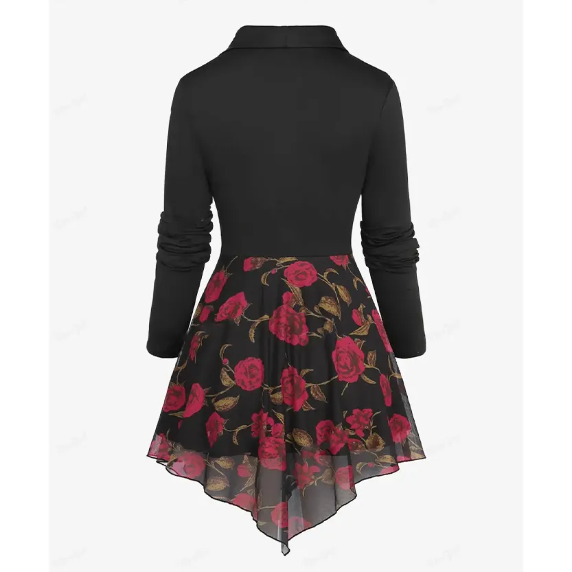 Funki Buys | Shirts | Women's Plus Size Gothic Floral Print Shirt