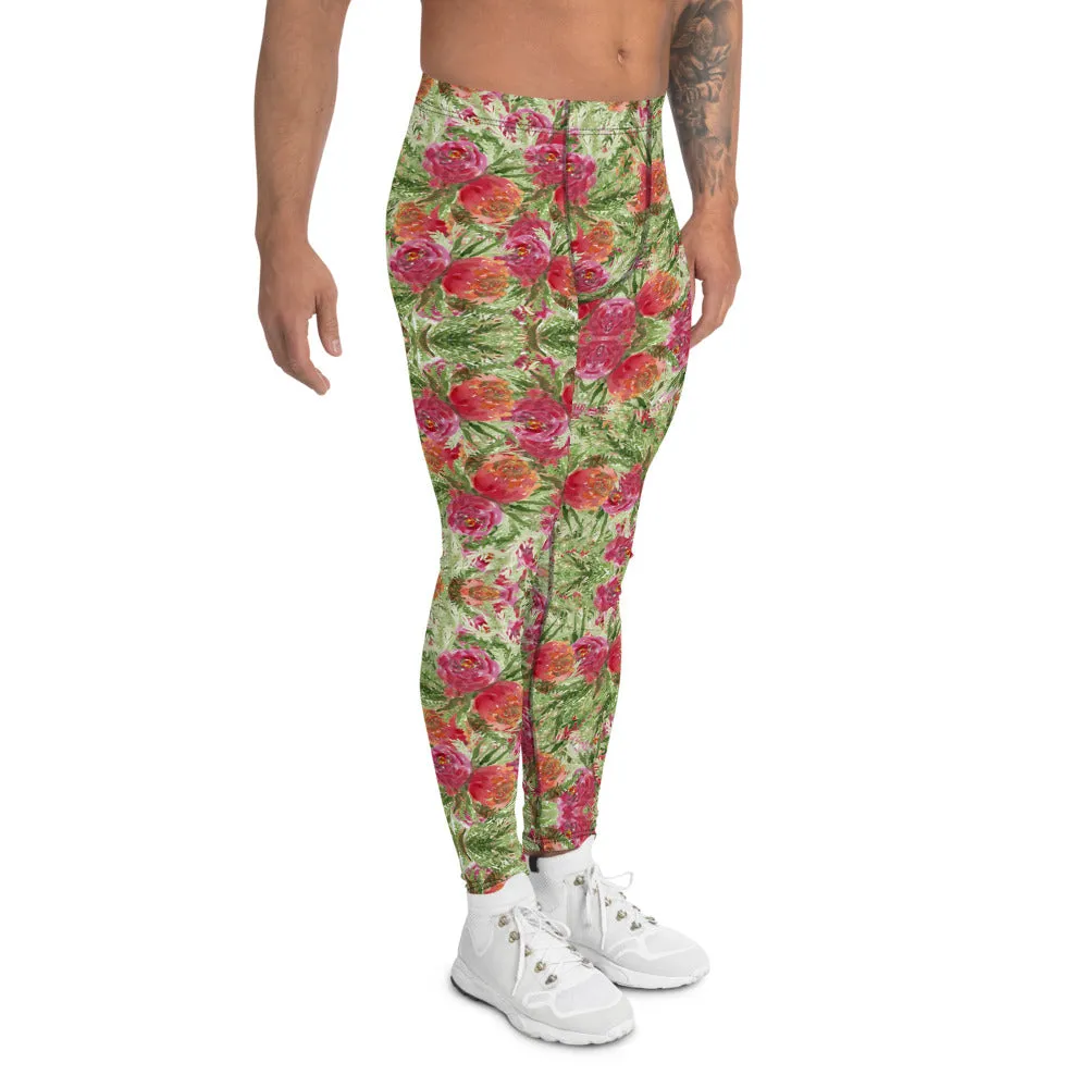 Garden Rose Men's Leggings, Floral Print Meggings Compression Tights-Made in USA/EU