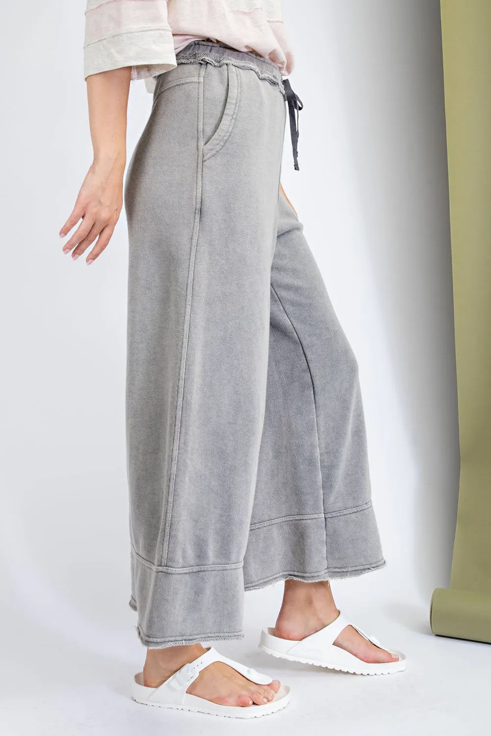 Garment Dye Terry Knit Bottom with Frayed Hems