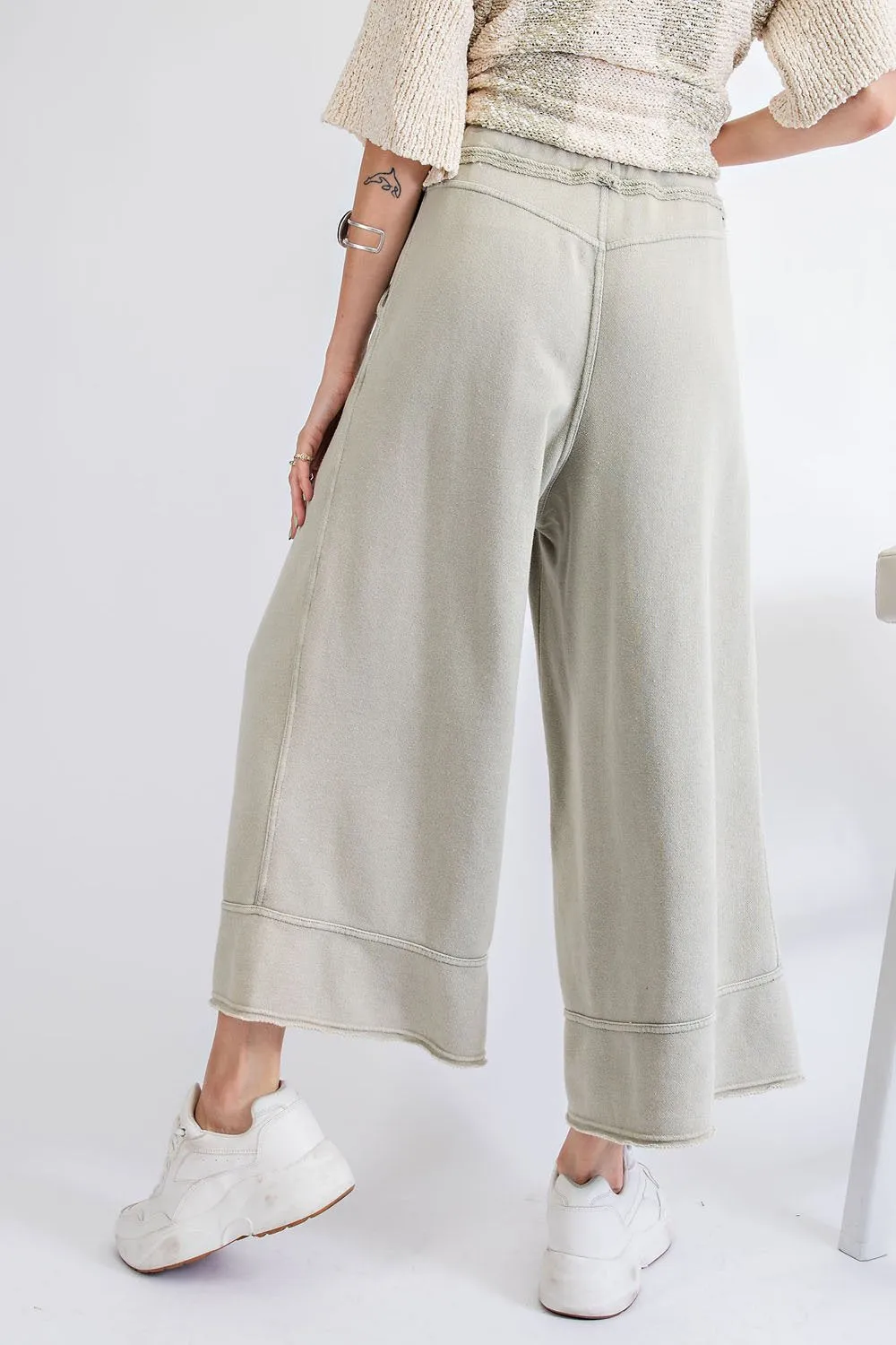 Garment Dye Terry Knit Bottom with Frayed Hems