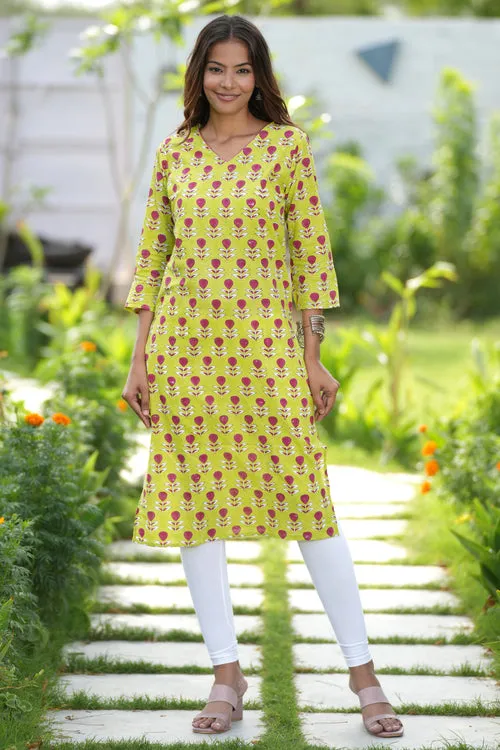 Garnet Garden Handblock Printed Cotton Kurti