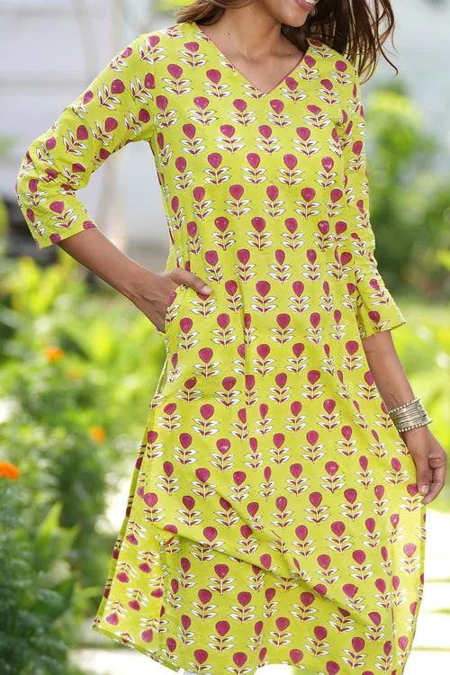 Garnet Garden Handblock Printed Cotton Kurti