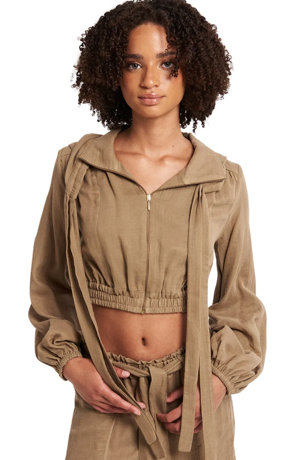 GAUZE CROP HOODED JACKET