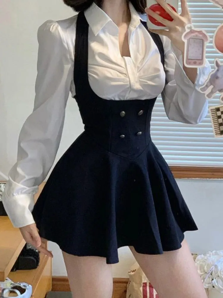 Girlary Y2k Aesthetic Solid Cropped Jacket high Waist Slim Skirts sexy White Pleated Blouse Harajuku Women 3 Pieces Sets Chic Outfits