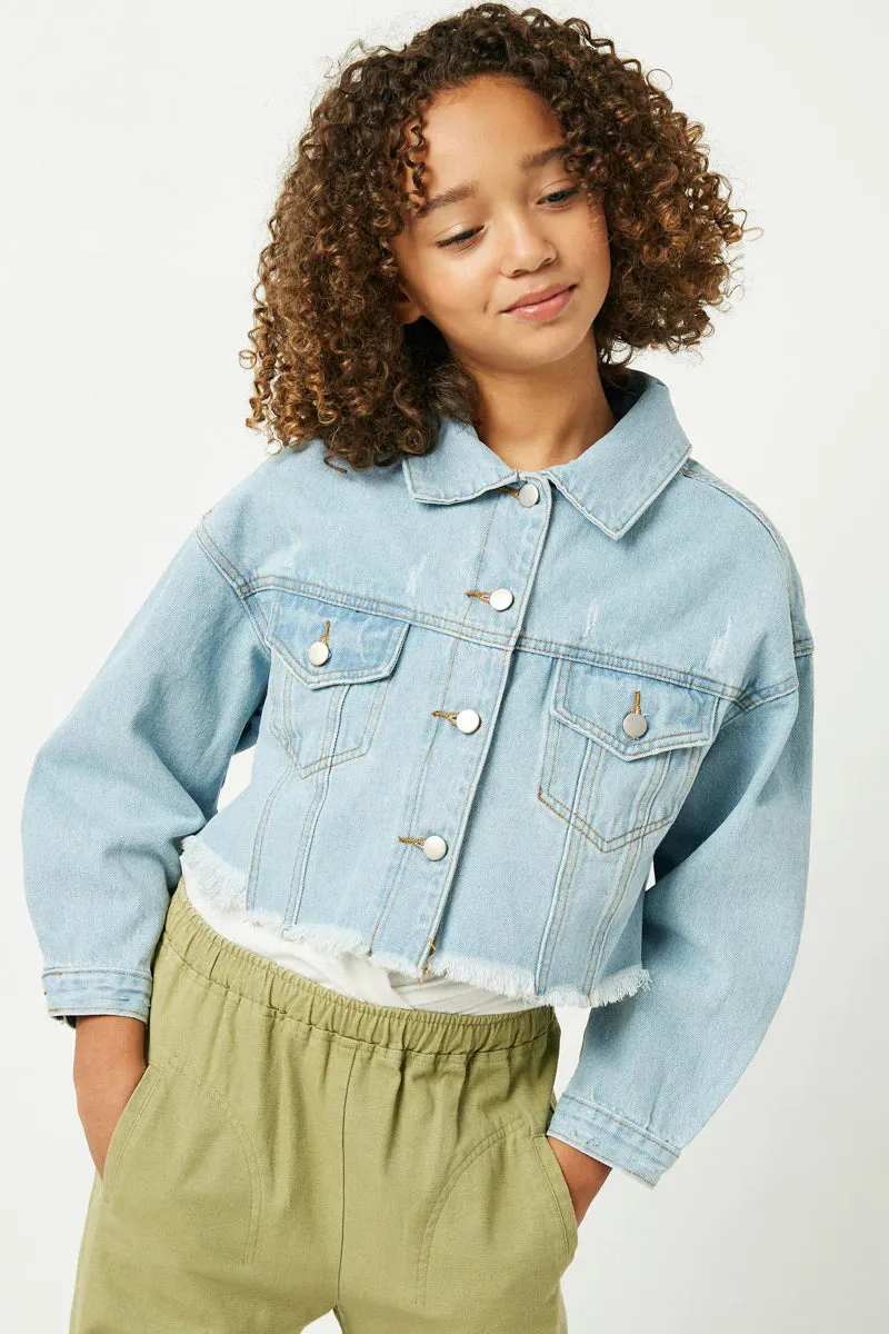 Girls Cut-Off Cropped Denim Jacket