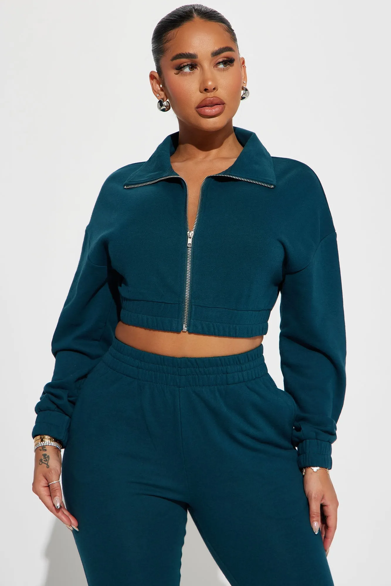 Give It Away Lounge Cropped Jacket - Hunter