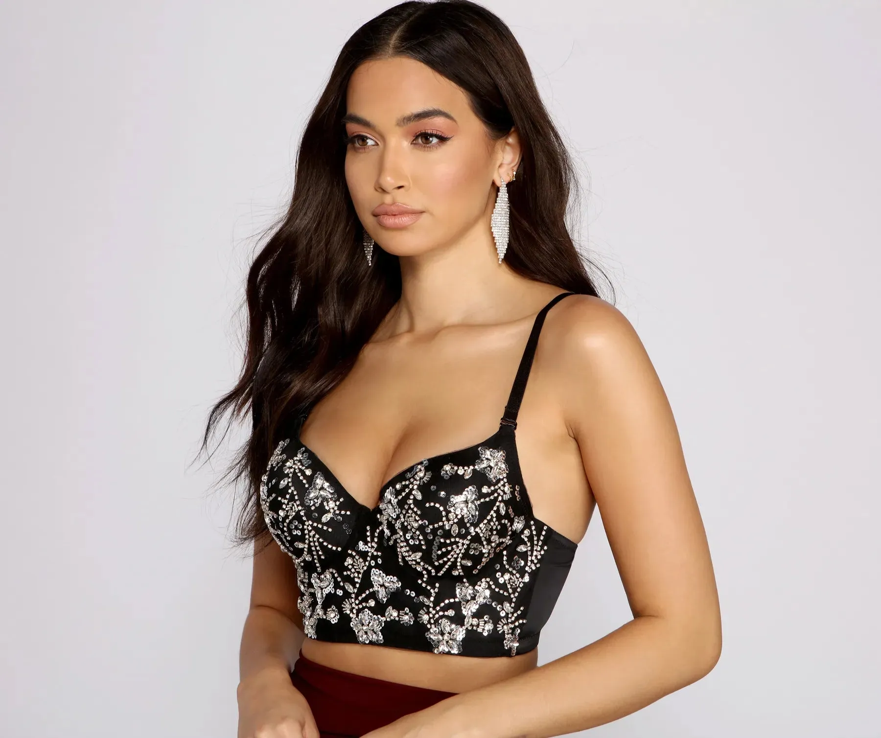 Glamorous Floral Sequin Cropped Bustier