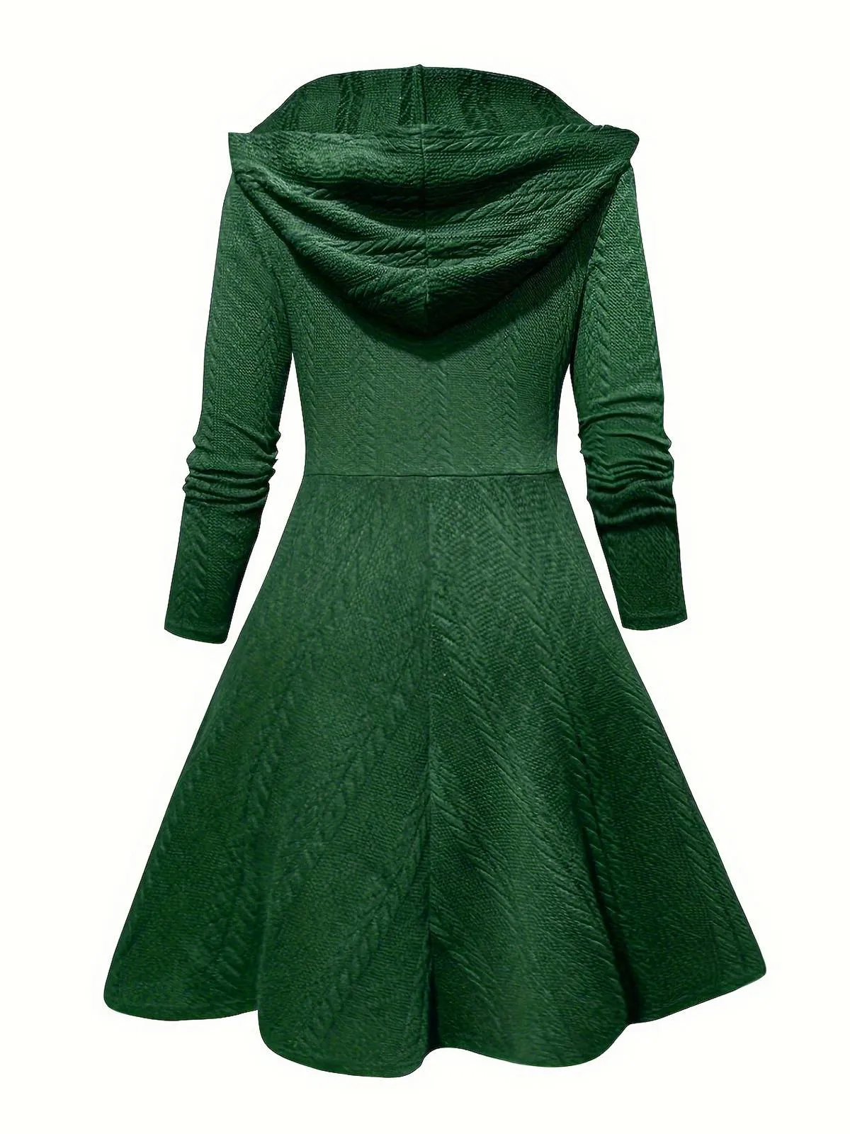 Green 1940s Solid Knitted Hooded Sweater Dress