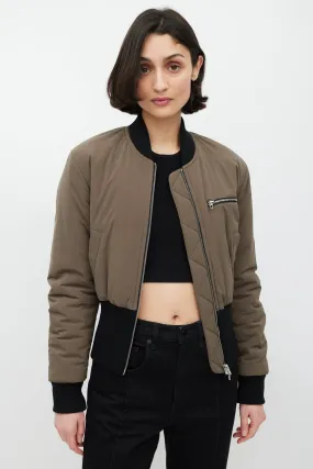 Green Cropped Bomber Jacket