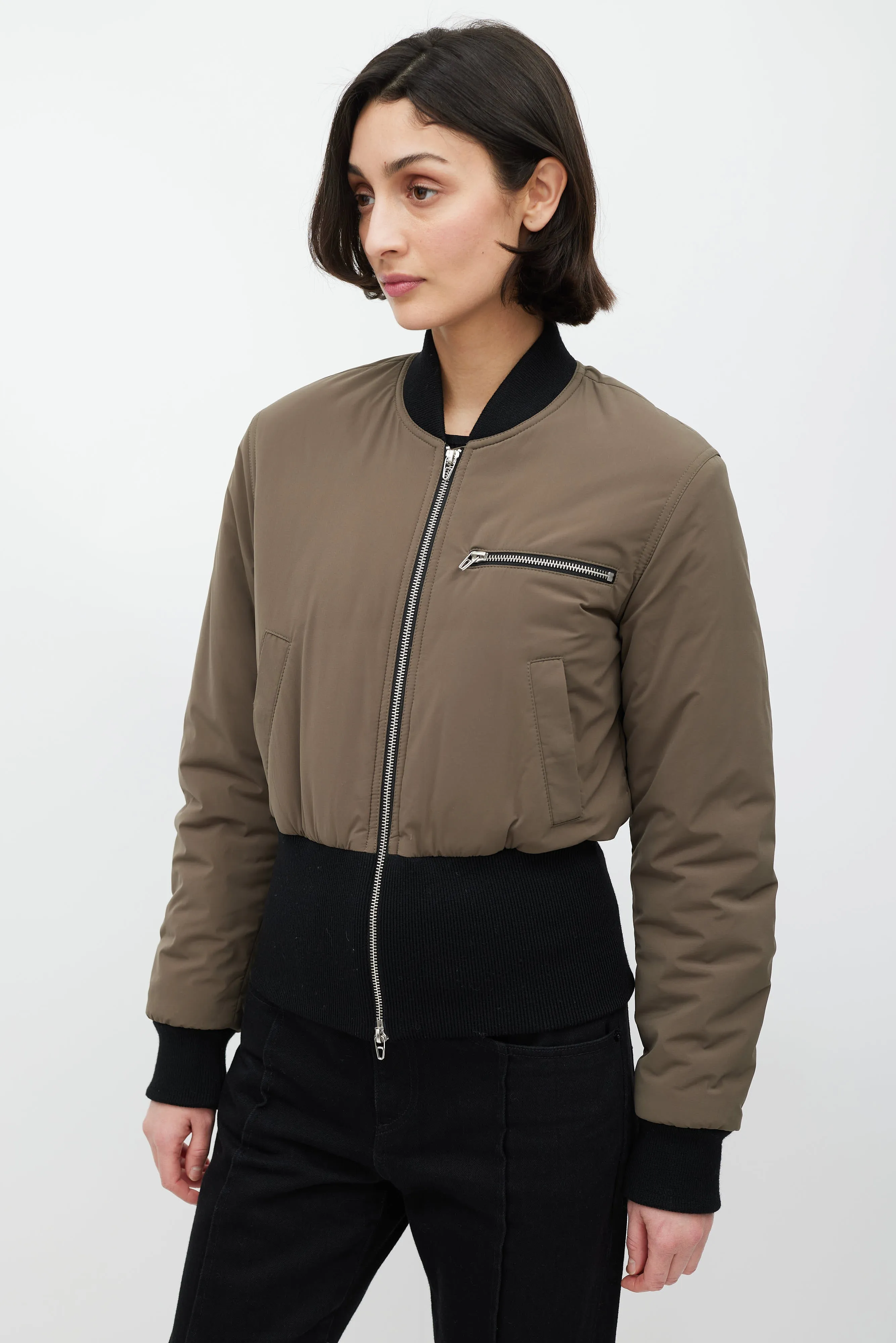 Green Cropped Bomber Jacket