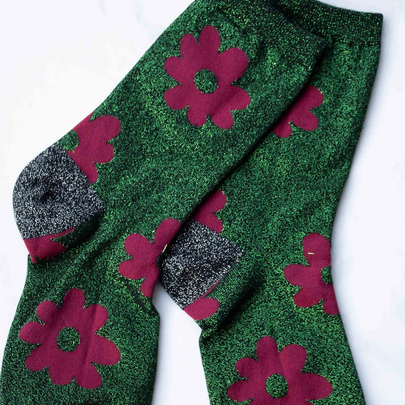 Green Lurex Floral Socks