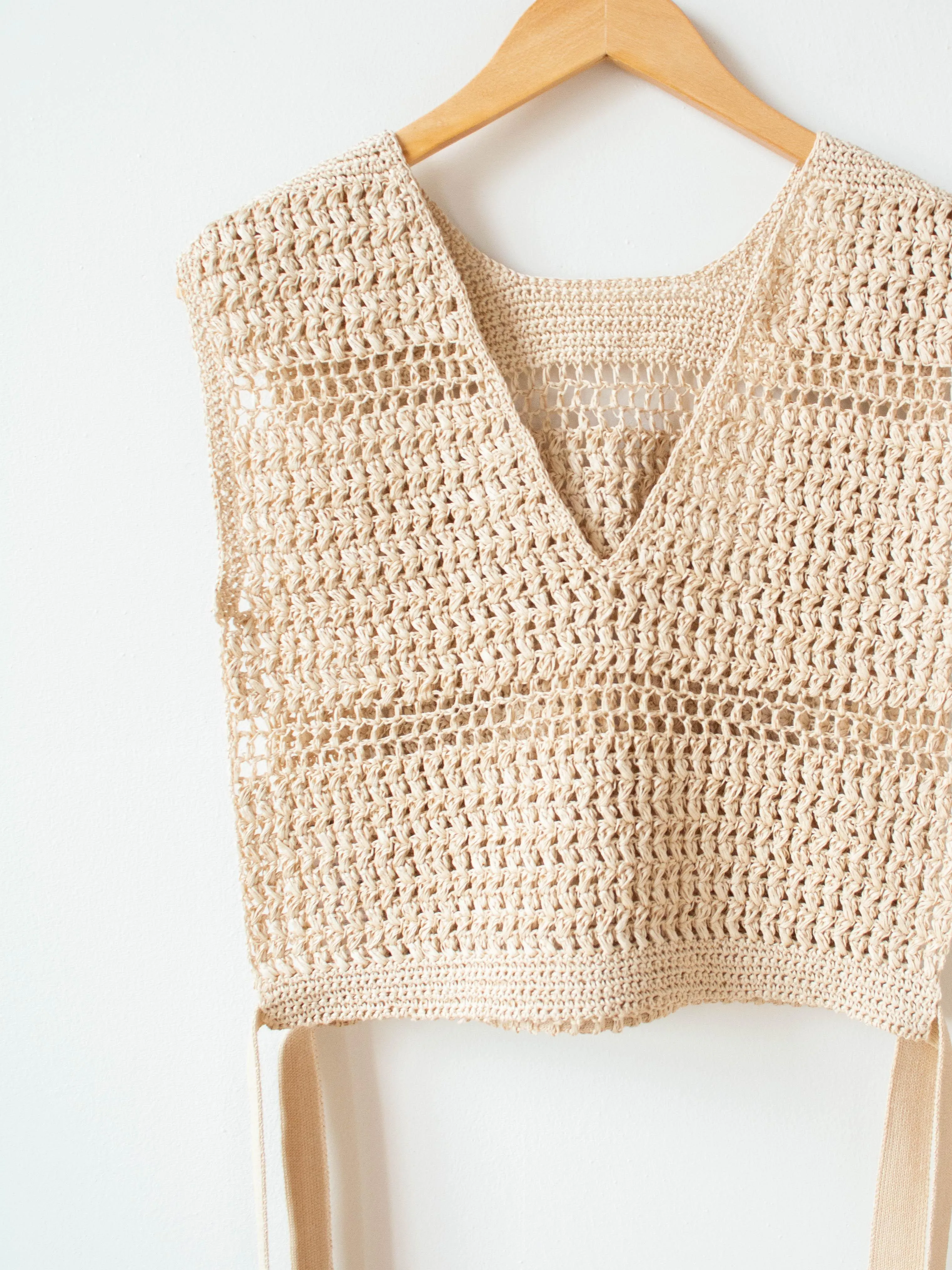 Hand Crochet Gima Cotton Vest - Ecru