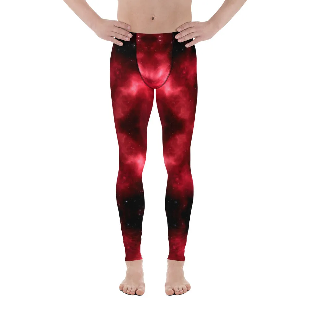 Hot Red Lightning Men's Leggings, Mens Lightning Storm Pants, Thunder Lightning Leggings For Men-Made in USA/EU/MX