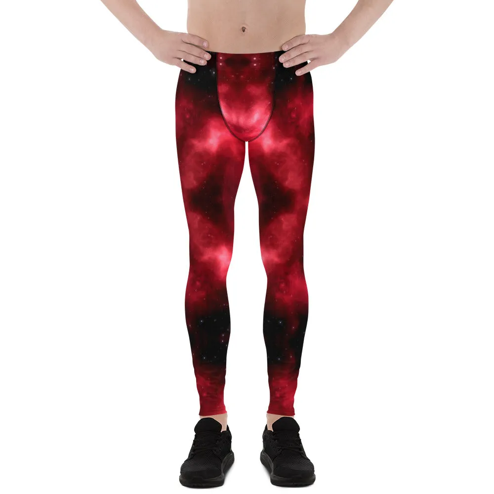 Hot Red Lightning Men's Leggings, Mens Lightning Storm Pants, Thunder Lightning Leggings For Men-Made in USA/EU/MX