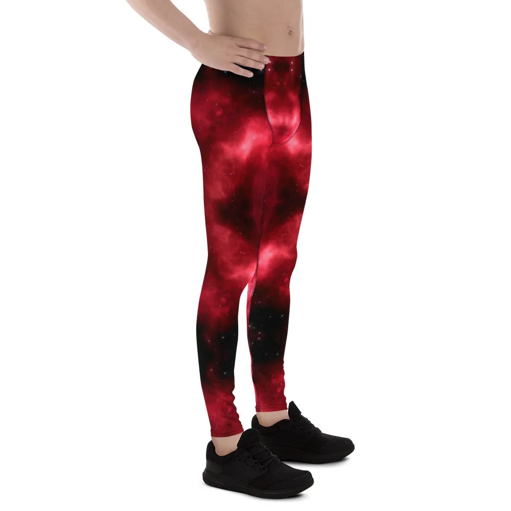 Hot Red Lightning Men's Leggings, Mens Lightning Storm Pants, Thunder Lightning Leggings For Men-Made in USA/EU/MX