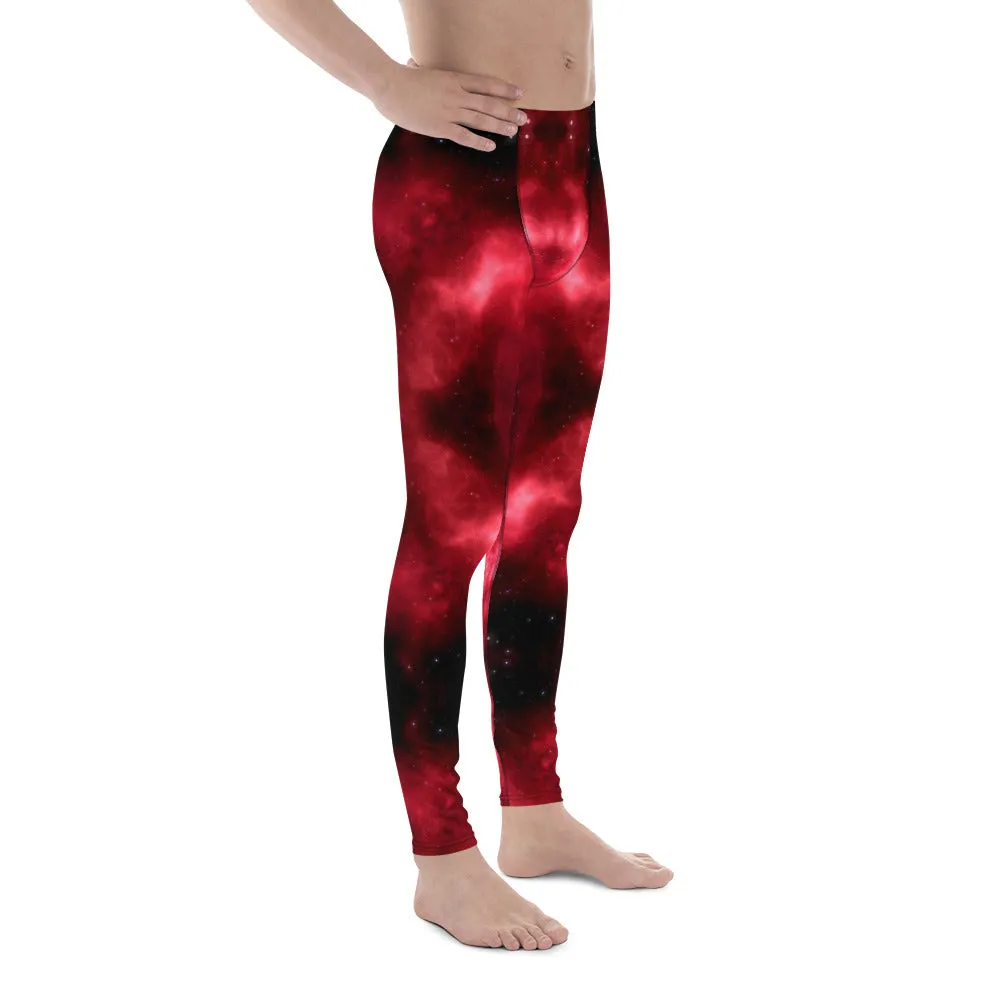 Hot Red Lightning Men's Leggings, Mens Lightning Storm Pants, Thunder Lightning Leggings For Men-Made in USA/EU/MX