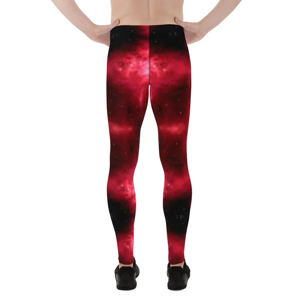 Hot Red Lightning Men's Leggings, Mens Lightning Storm Pants, Thunder Lightning Leggings For Men-Made in USA/EU/MX