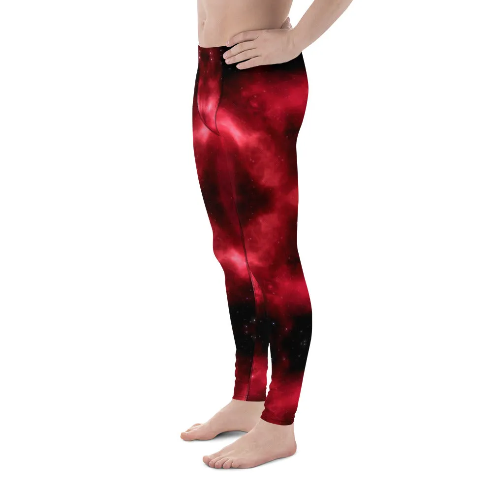 Hot Red Lightning Men's Leggings, Mens Lightning Storm Pants, Thunder Lightning Leggings For Men-Made in USA/EU/MX