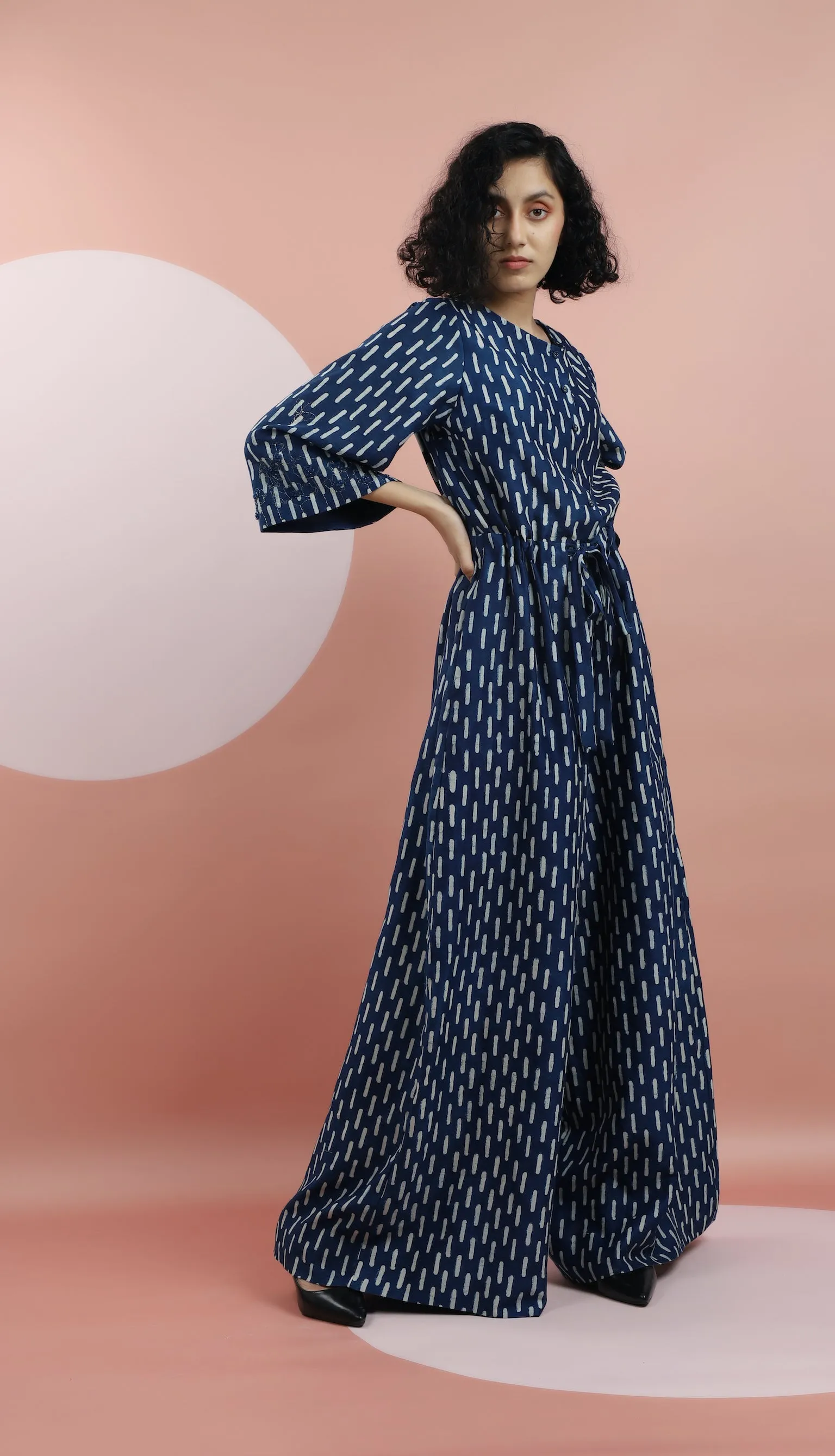 Indigo Bagru print Broken Stripe Jumpsuit