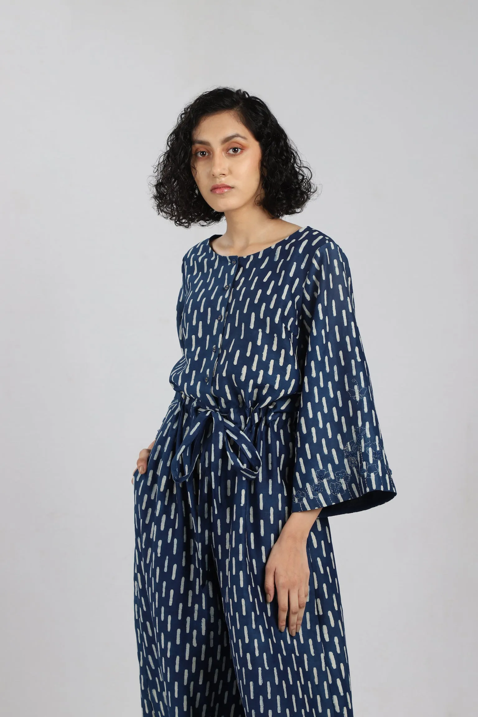 Indigo Bagru print Broken Stripe Jumpsuit