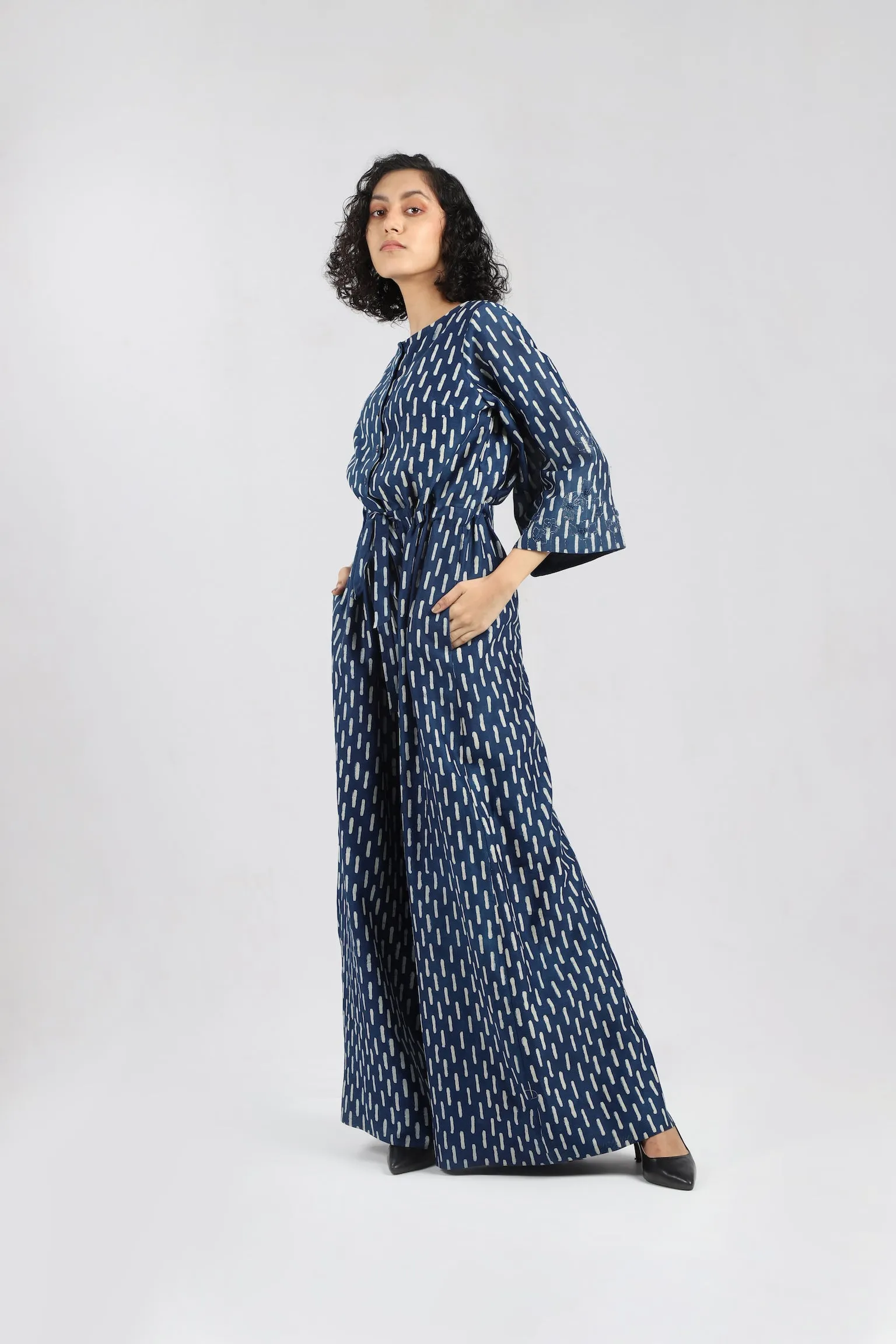 Indigo Bagru print Broken Stripe Jumpsuit