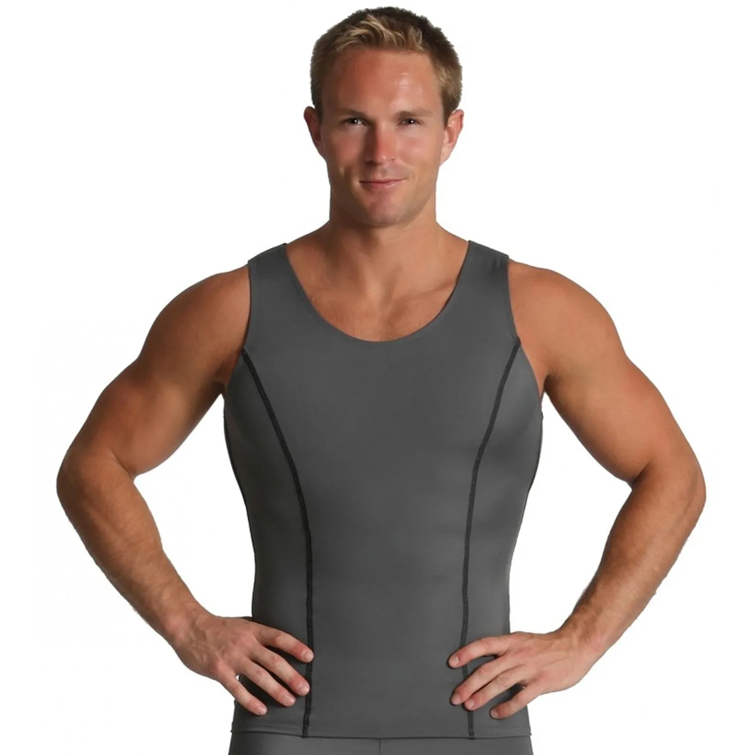 Insta Slim High Compression Muscle Tank Contrast Stitching ISMA0221