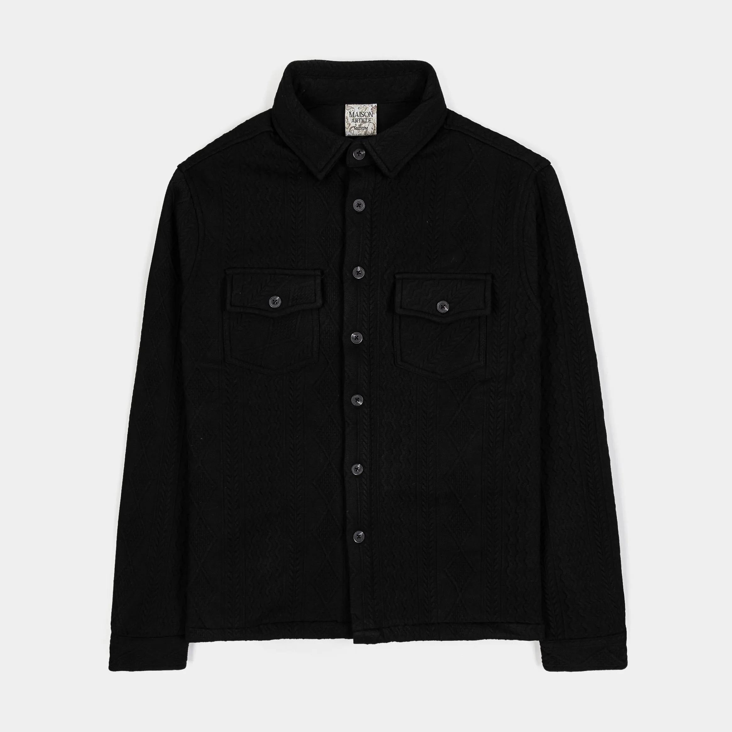 Jacquard Knit Mens Long Sleeve Shirt (Black)