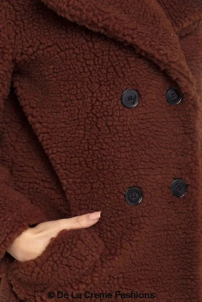 Janine Double Breasted Borg Teddy Coat