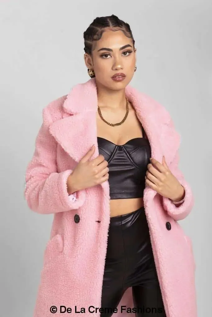 Janine Double Breasted Borg Teddy Coat