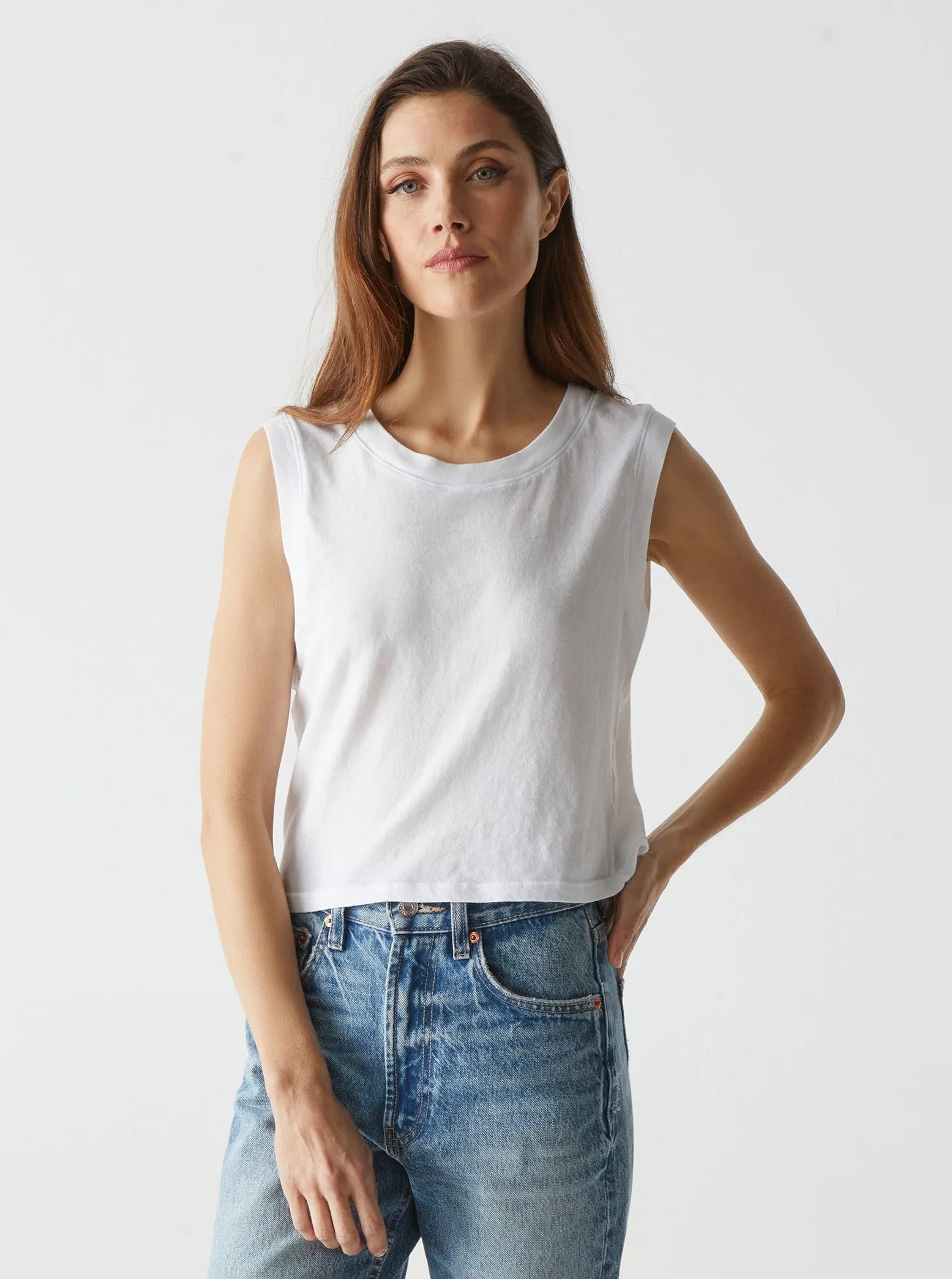 Johnnie Cropped Muscle Tank - White