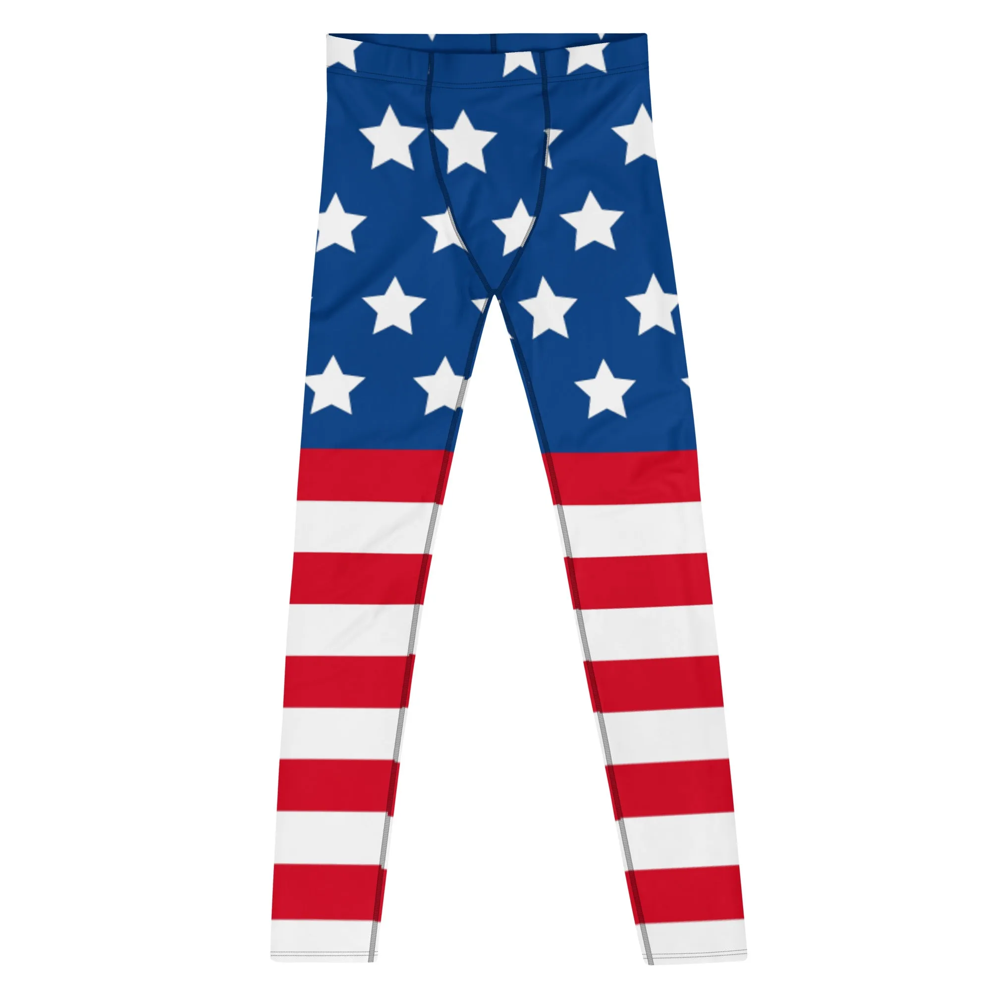 July 4th Holiday Meggings, American Flag Style Meggings, Festive US National Holiday Men's Leggings-Made in USA/EU/MX