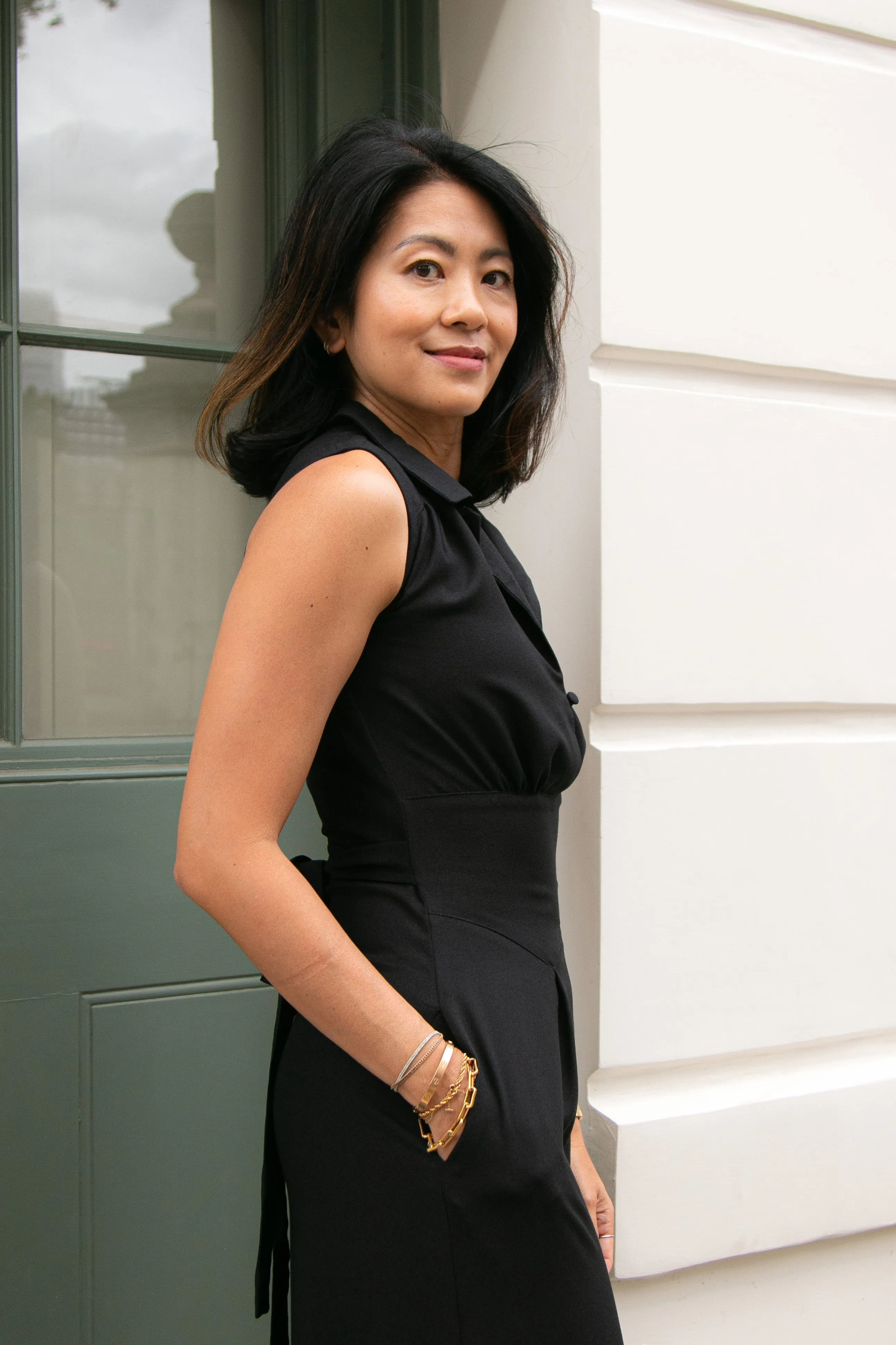 Jumpsuit in black soft crepe sleeveless by Elaine Bernstein