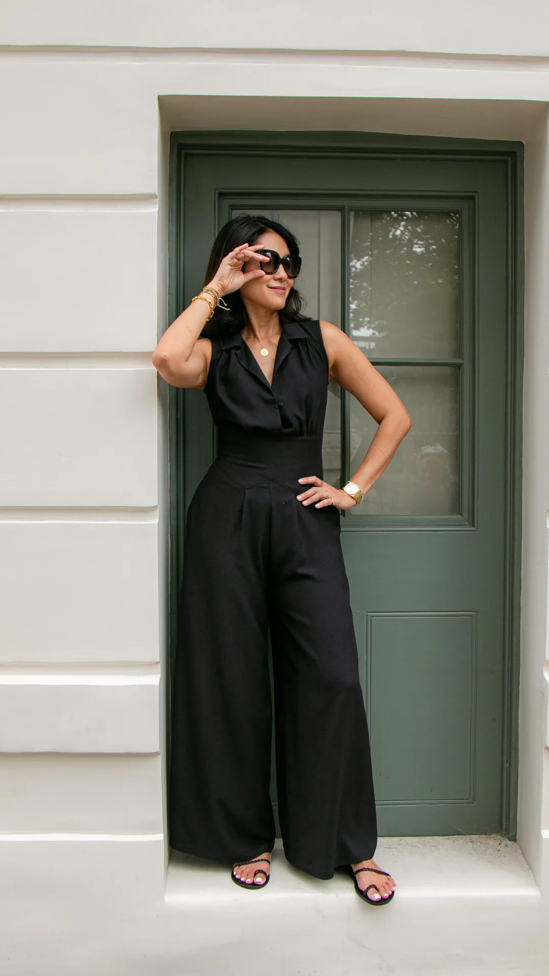 Jumpsuit in black soft crepe sleeveless by Elaine Bernstein