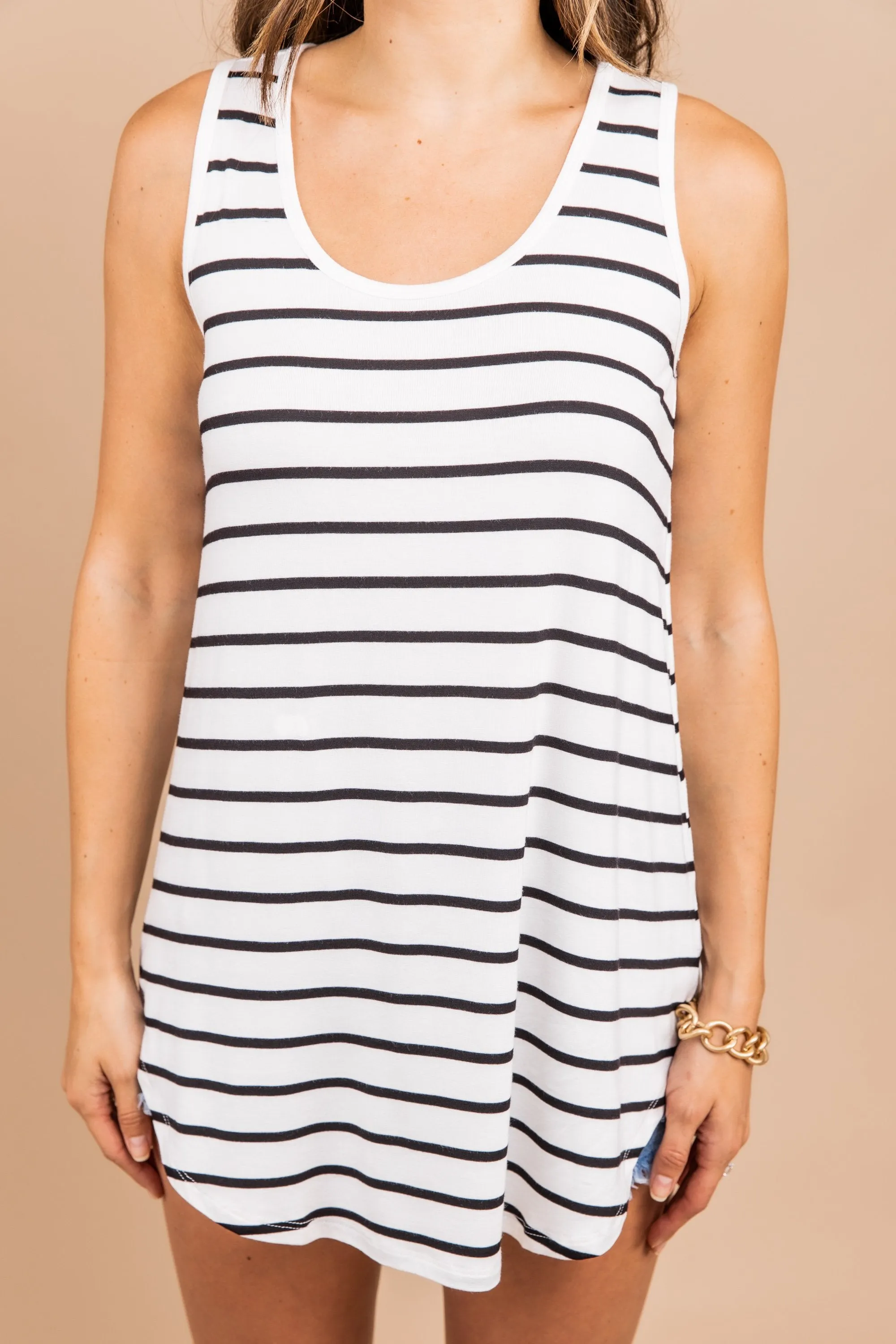 Just Your Type Ivory White Striped Tank