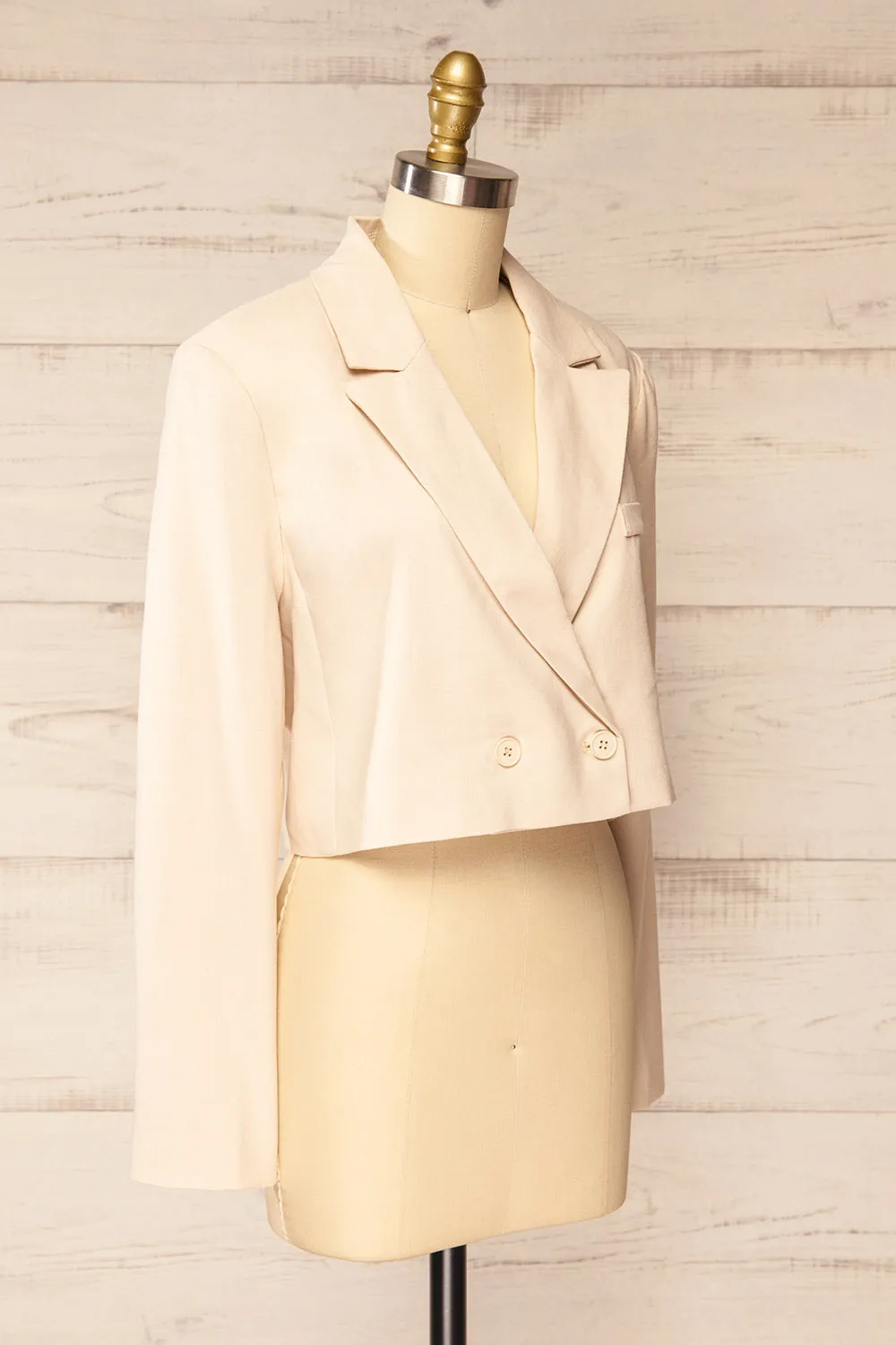 Kabour | Oversized Beige Cropped Linen Blazer