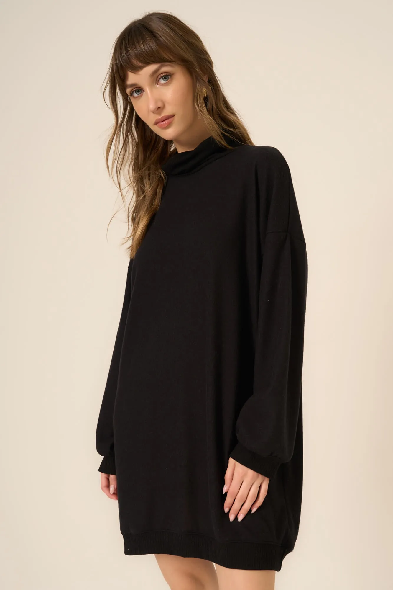 Kai Funnel Neck Cozy Dress - Black