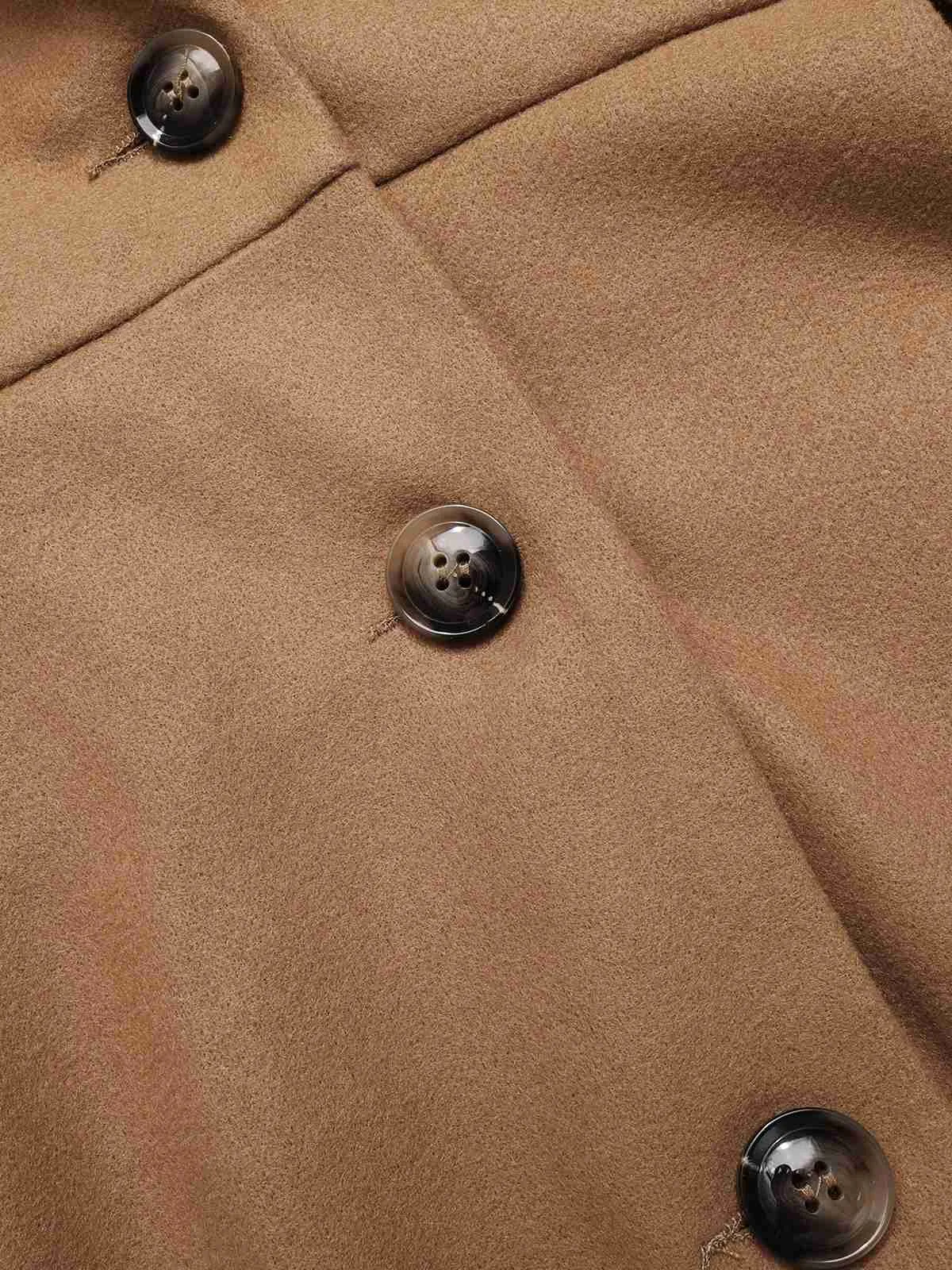 Khaki 1950s Faux Fur Collar Button Coat