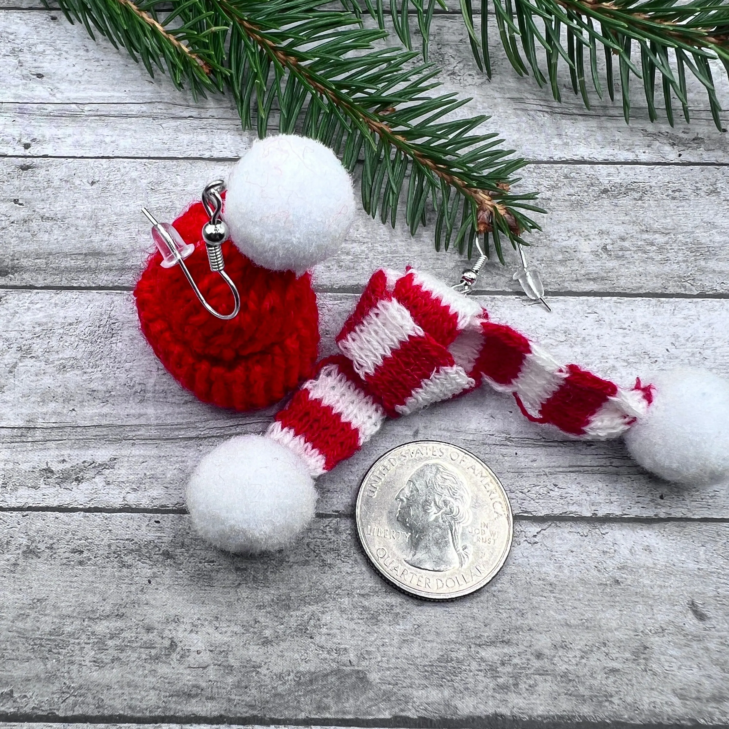 Knit Hat and Scarf Handmade Silly Quirky Oversized Winter Christmas Hypoallergenic  Lightweight Earrings