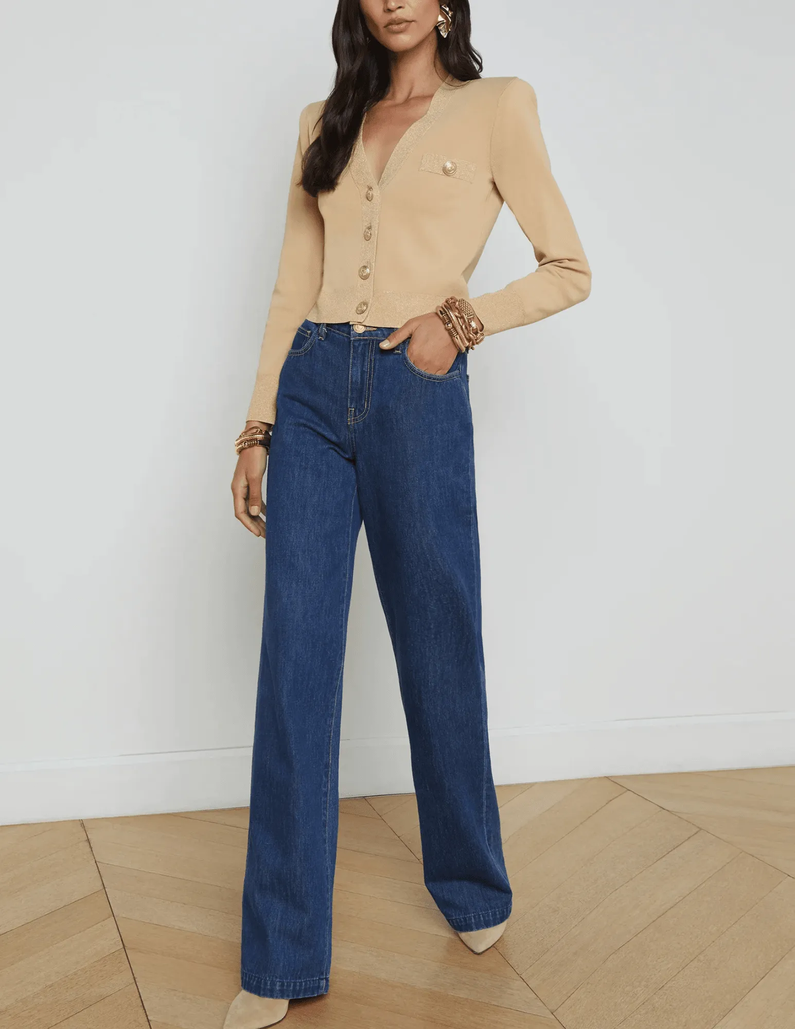 L'Agence Taya V-Neck Cropped Cardigan